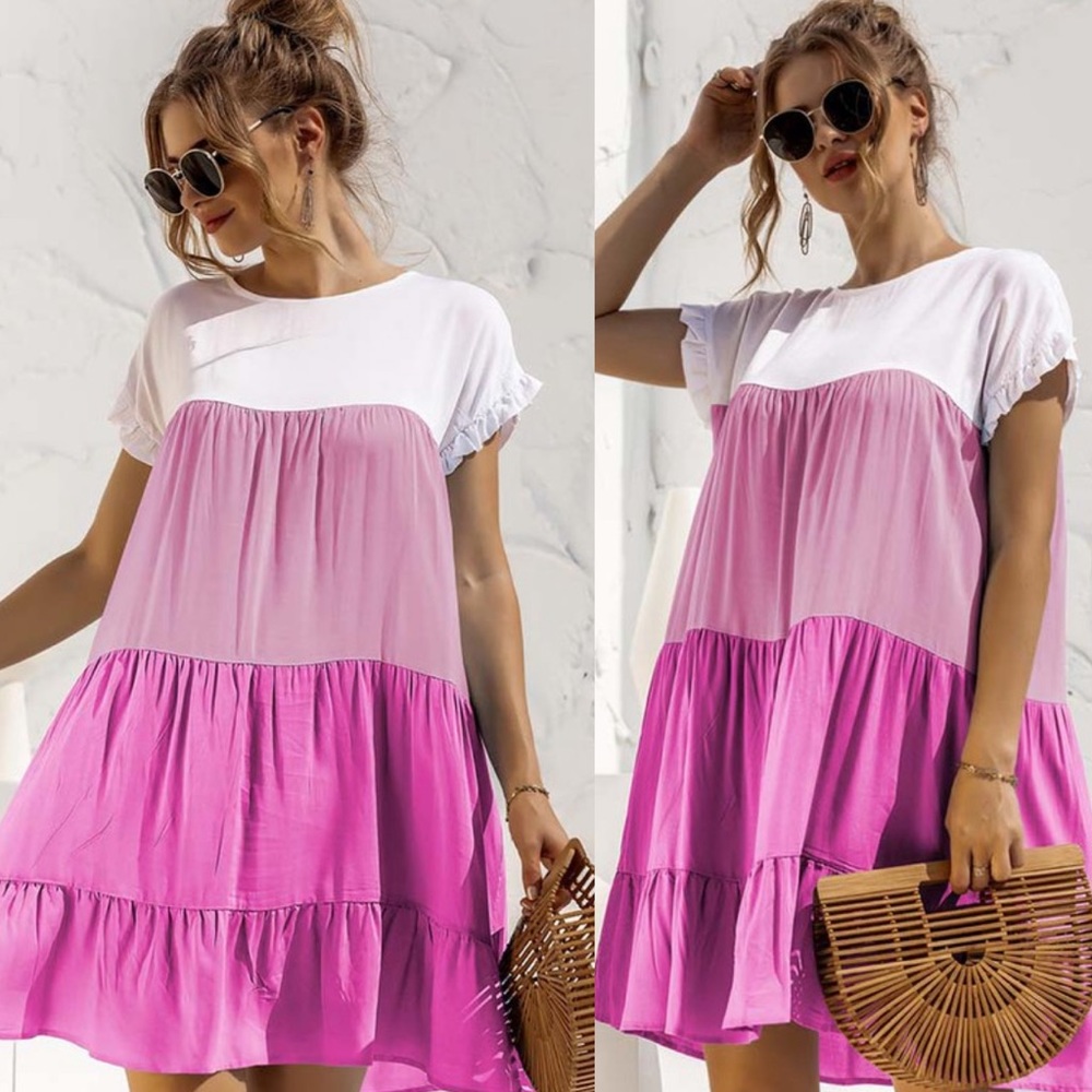 Boho spring summer ruffle trim mini dress - Picture 2 of 12